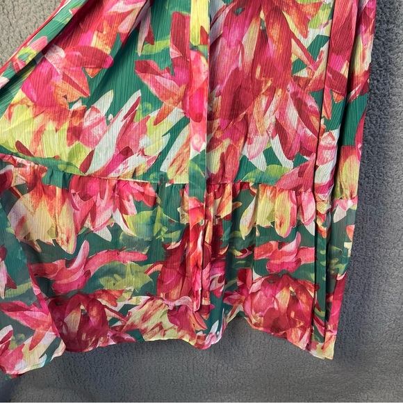 Bar 3 Floral Maxi Wrap Dress Ruffled Short Sleeve Flowy Wedding Sz Large - Picture 9 of 10